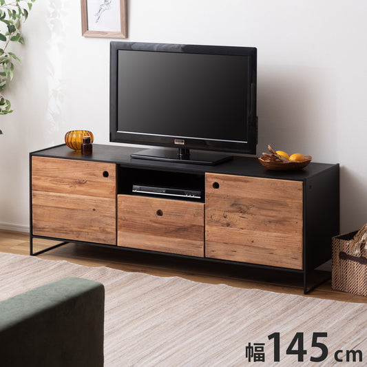 ローボード ローボード ボード ヴィンテージ インダストリアル 収納 収納付き 大容量 コード穴 コンセント穴付き 天然木 木製 テレビ台 TV台 テレビボード TVボード AVボード ロータイプ おしゃれ(代引不可)