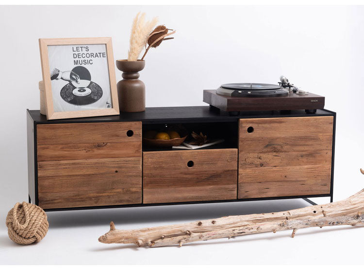 ローボード ローボード ボード ヴィンテージ インダストリアル 収納 収納付き 大容量 コード穴 コンセント穴付き 天然木 木製 テレビ台 TV台 テレビボード TVボード AVボード ロータイプ おしゃれ(代引不可)