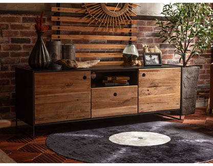 ローボード ローボード ボード ヴィンテージ インダストリアル 収納 収納付き 大容量 コード穴 コンセント穴付き 天然木 木製 テレビ台 TV台 テレビボード TVボード AVボード ロータイプ おしゃれ(代引不可)