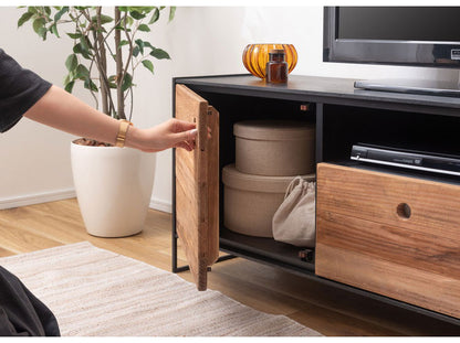 ローボード ローボード ボード ヴィンテージ インダストリアル 収納 収納付き 大容量 コード穴 コンセント穴付き 天然木 木製 テレビ台 TV台 テレビボード TVボード AVボード ロータイプ おしゃれ(代引不可)