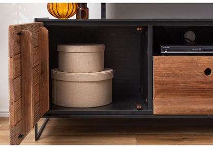 ローボード ローボード ボード ヴィンテージ インダストリアル 収納 収納付き 大容量 コード穴 コンセント穴付き 天然木 木製 テレビ台 TV台 テレビボード TVボード AVボード ロータイプ おしゃれ(代引不可)