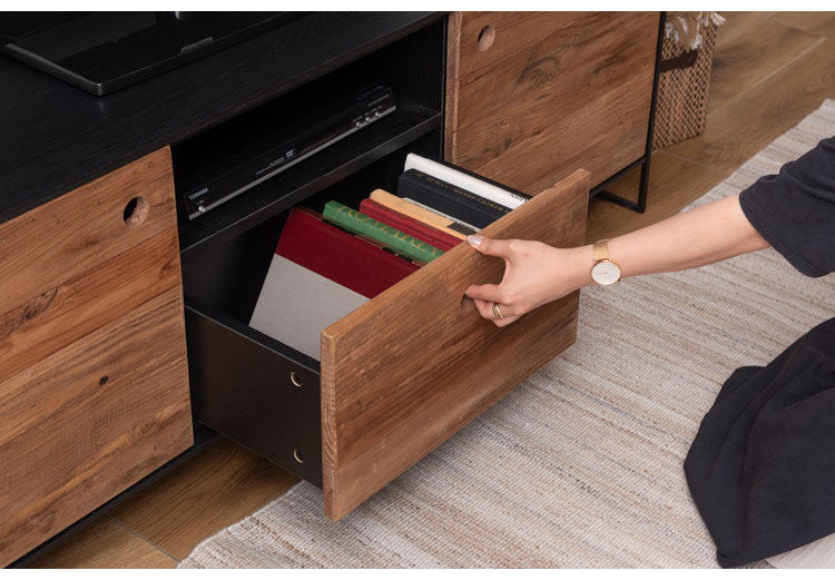 ローボード ローボード ボード ヴィンテージ インダストリアル 収納 収納付き 大容量 コード穴 コンセント穴付き 天然木 木製 テレビ台 TV台 テレビボード TVボード AVボード ロータイプ おしゃれ(代引不可)