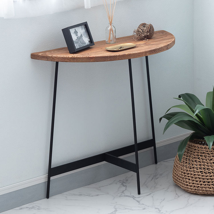 コンソール WE-8 東谷 コンソールテーブル テーブル 木製 幅83cm コンソール 天然木 無垢 パイン 古材 半円 三日月型 バックカウンター ソファ裏 ソファー 後ろ アイアン 脚 ブラック 黒(代引不可)