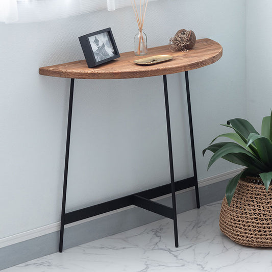 コンソール WE-8 東谷 コンソールテーブル テーブル 木製 幅83cm コンソール 天然木 無垢 パイン 古材 半円 三日月型 バックカウンター ソファ裏 ソファー 後ろ アイアン 脚 ブラック 黒(代引不可)