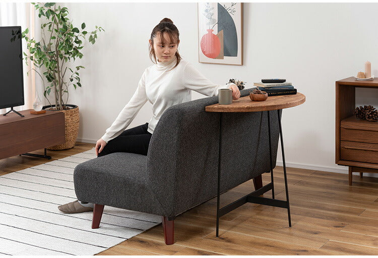 コンソール WE-8 東谷 コンソールテーブル テーブル 木製 幅83cm コンソール 天然木 無垢 パイン 古材 半円 三日月型 バックカウンター ソファ裏 ソファー 後ろ アイアン 脚 ブラック 黒(代引不可)