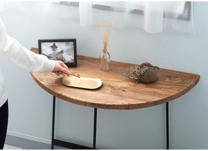 コンソール WE-8 東谷 コンソールテーブル テーブル 木製 幅83cm コンソール 天然木 無垢 パイン 古材 半円 三日月型 バックカウンター ソファ裏 ソファー 後ろ アイアン 脚 ブラック 黒(代引不可)