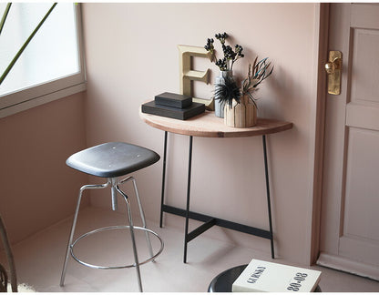 コンソール WE-8 東谷 コンソールテーブル テーブル 木製 幅83cm コンソール 天然木 無垢 パイン 古材 半円 三日月型 バックカウンター ソファ裏 ソファー 後ろ アイアン 脚 ブラック 黒(代引不可)