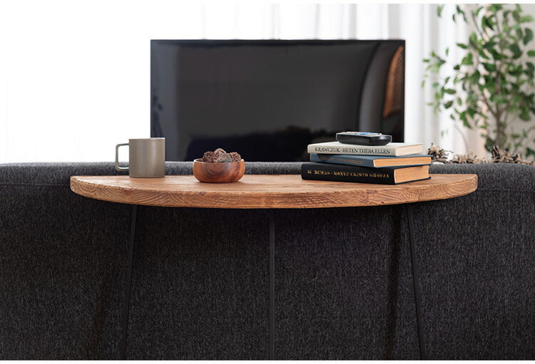 コンソール WE-8 東谷 コンソールテーブル テーブル 木製 幅83cm コンソール 天然木 無垢 パイン 古材 半円 三日月型 バックカウンター ソファ裏 ソファー 後ろ アイアン 脚 ブラック 黒(代引不可)