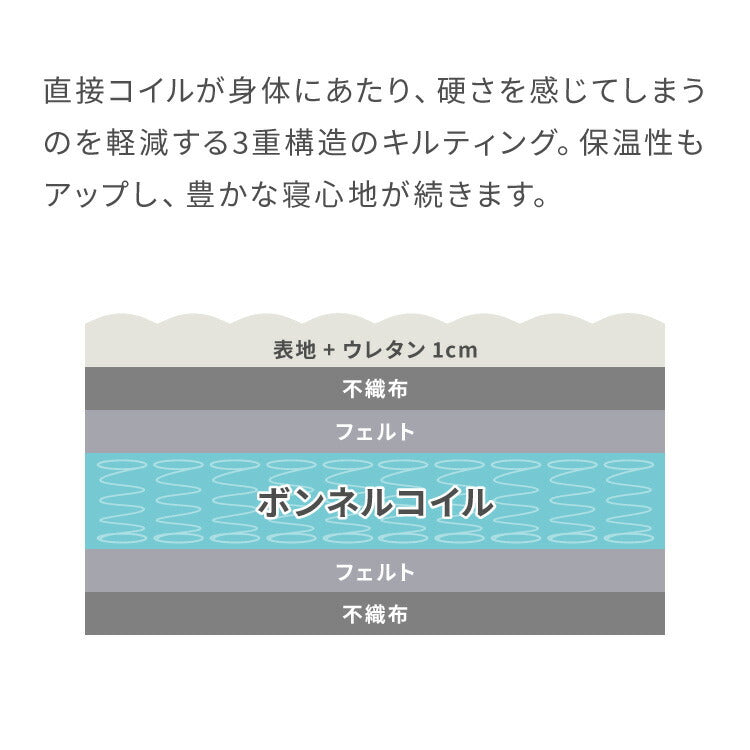 ボンネルコイル マットレス シングル マット 三つ折り ボンネルマット スプリングマット ベッドマット 3つ折り 折りたたみ ボンネルマット スプリングマットレス 硬め 高品質