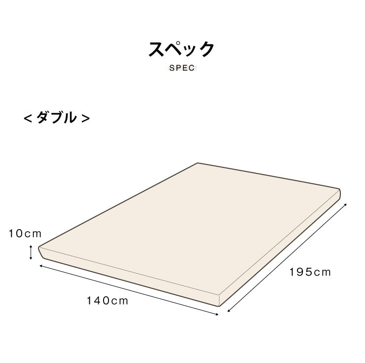 高反発 マットレス ダブル 洗える カバー 収納バンド付き 厚さ10cm 190N 高密度 エコテックス認証 ウレタン マット ゴムバンド 腰痛 コンパクト ベッド 硬め 敷き布団 寝具