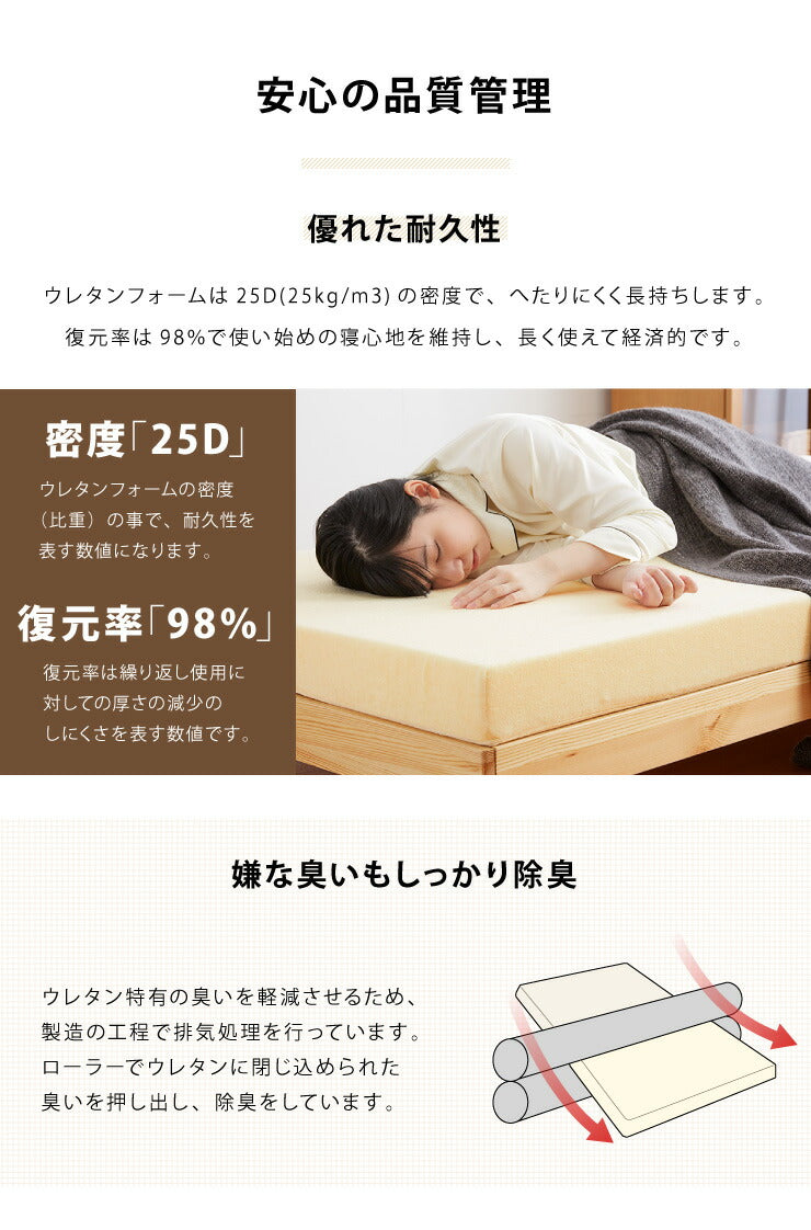 高反発 マットレス セミダブル 洗える カバー 収納バンド付き 厚さ10cm 190N 高密度 エコテックス認証 ウレタン マット ゴムバンド 腰痛 コンパクト ベッド 硬め 敷き布団 寝具
