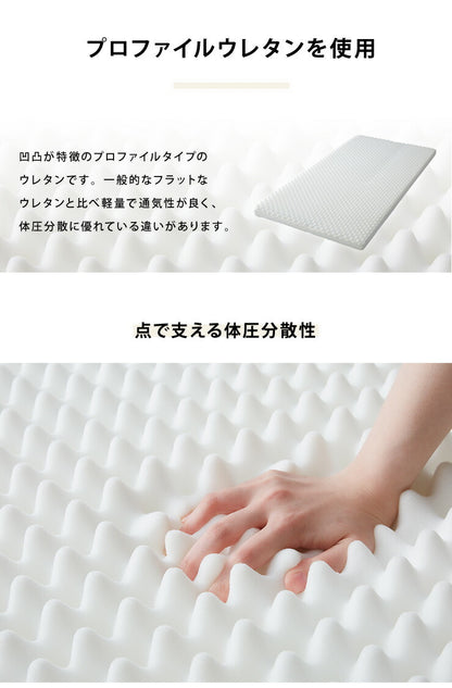 高反発マットレス シングル プロファイル 洗える カバー 収納バンド付き 厚さ10cm 190N ウレタン 腰痛 マット ゴムバンド 硬め