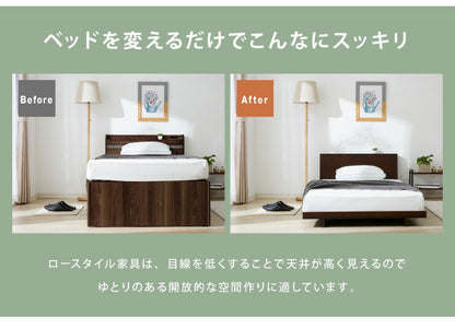 フロアベッド シングル フレームのみ 棚付き コンセント付き 宮棚 ロースタイル 木製 すのこ 北欧 ベッド ローベッド ベッドフレーム すのこベッド ベット