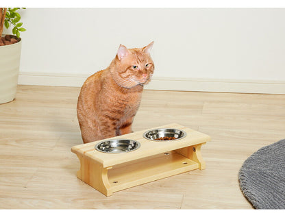 猫用 食器スタンド 木製 ボウル付き 選べるサイズ S M ペット用 猫 ねこ 食器台 餌台 餌入れ 餌皿 フードボウル 天然木 おしゃれ