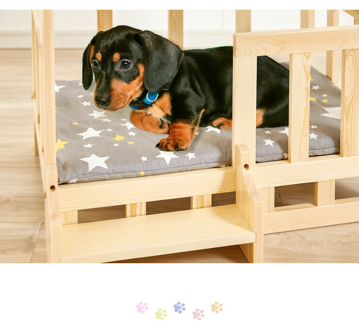 ペットベッド サイドテーブル ナイトテーブル 木製 ベッド 階段付き クッション付き 洗える 選べるサイズ S M L ペット用(代引不可)
