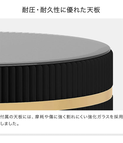 ペーパーセンターテーブル 折りたたみ 幅78cm 高さ35cm 円形 ガラス天板 紙製 ハニカム構造 耐荷重50kg 撥水加工 クラフト紙 ブラック おしゃれ 北欧 モダン 上品 高級感 紙テーブル 丸テーブル(代引不可)