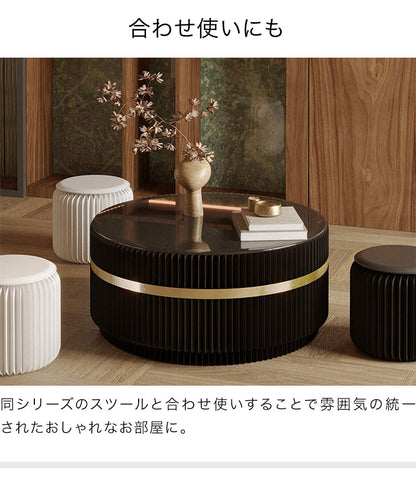 ペーパーセンターテーブル 折りたたみ 幅78cm 高さ35cm 円形 ガラス天板 紙製 ハニカム構造 耐荷重50kg 撥水加工 クラフト紙 ブラック おしゃれ 北欧 モダン 上品 高級感 紙テーブル 丸テーブル(代引不可)