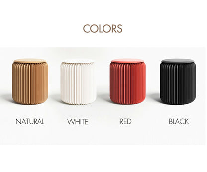 スツール 折りたたみ ペーパースツール 紙製 高さ42cm 耐荷重300kg 工具不要 組み立て簡単 撥水加工 PUクッション付き 隙間収納 丸形 シンプル モダン ユニーク 来客用 旅行 おしゃれ コンパクト オットマン サイドテーブル