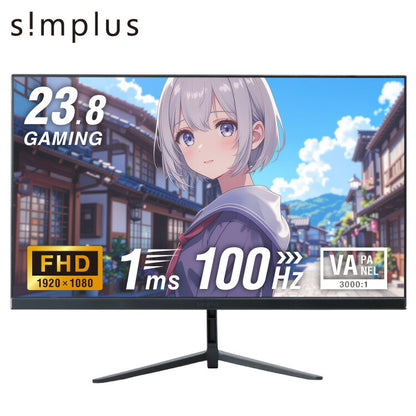 ゲーミングモニター 23.8インチ PCモニター 100Hz 1920×1080 FHD 1080p 1ms高速応答 薄型 液晶ディスプレイ ノングレア 非光沢 VA チルト調整 simplus シンプラス SP-NMT23