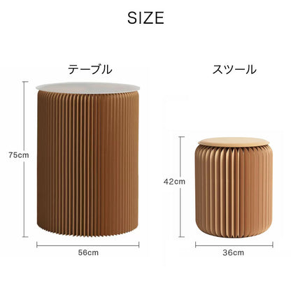 ペーパーテーブル&スツール 5点セット 折りたたみ 円形 天板付 クッション付 紙製 ハニカム構造 耐荷重300kg 撥水加工 クラフト紙 ナチュラル ブラック ホワイト レッド おしゃれ テーブルセット