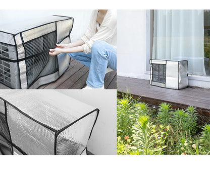 室外機カバー アルミ 2枚セット 防水 省エネ 節電 2個 防雨 断熱 防塵 固定バンド付き 室外機ケース エアコンカバー 日除けカバー 遮熱カバー エコ ベランダ 保護カバー おしゃれ 劣化防止 直射日光 汚れ防止 屋外用 日除け