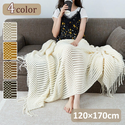 フリンジ付き ブランケット マルチカバー 大判 おしゃれ 北欧 ソファー 120×170cm タオルケット ニット冷房対策 フリンジ ソファ 北欧 ベッドカバー オールシーズン インテリア ソファーカバー ポンポン ひざ掛け 毛布