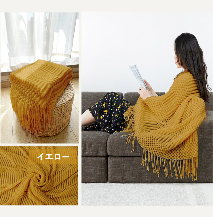 フリンジ付き ブランケット マルチカバー 大判 おしゃれ 北欧 ソファー 120×170cm タオルケット ニット冷房対策 フリンジ ソファ 北欧 ベッドカバー オールシーズン インテリア ソファーカバー ポンポン ひざ掛け 毛布