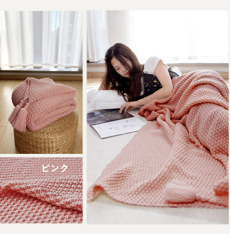 フリンジ付き ブランケット マルチカバー 大判 おしゃれ 北欧 ソファー 130×170cm タオルケット ニット冷房対策 フリンジ ソファ 北欧 ベッドカバー オールシーズン インテリア ソファーカバー ポンポン ひざ掛け 毛布