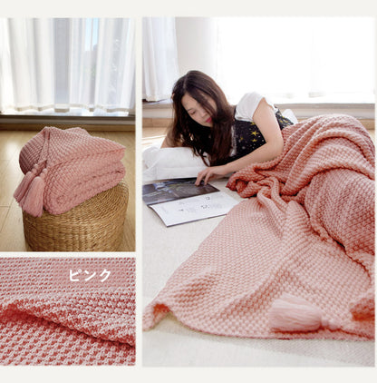 フリンジ付き ブランケット マルチカバー 大判 おしゃれ 北欧 ソファー 130×170cm タオルケット ニット冷房対策 フリンジ ソファ 北欧 ベッドカバー オールシーズン インテリア ソファーカバー ポンポン ひざ掛け 毛布