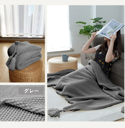 フリンジ付き ブランケット マルチカバー 大判 おしゃれ 北欧 ソファー 130×170cm タオルケット ニット冷房対策 フリンジ ソファ 北欧 ベッドカバー オールシーズン インテリア ソファーカバー ポンポン ひざ掛け 毛布