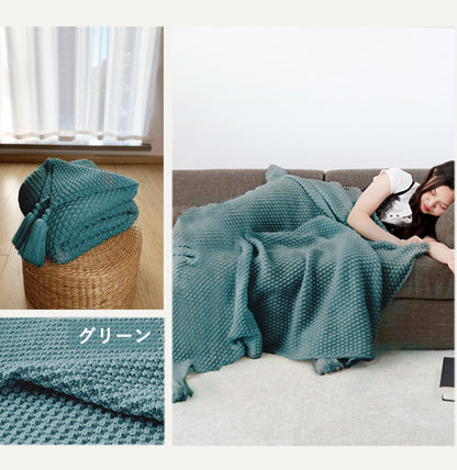 フリンジ付き ブランケット マルチカバー 大判 おしゃれ 北欧 ソファー 130×170cm タオルケット ニット冷房対策 フリンジ ソファ 北欧 ベッドカバー オールシーズン インテリア ソファーカバー ポンポン ひざ掛け 毛布