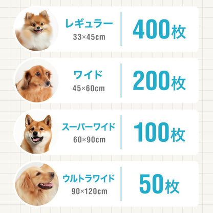 ペットシーツ 厚型 レギュラー 400枚 ワイド 200枚 スーパーワイド 100枚 ウルトラワイド 50枚 ホワイト 白 大容量 超吸収 抗菌 消臭 トイレシート トイレシーツ ペットシート 愛玩動物介護士監修 犬