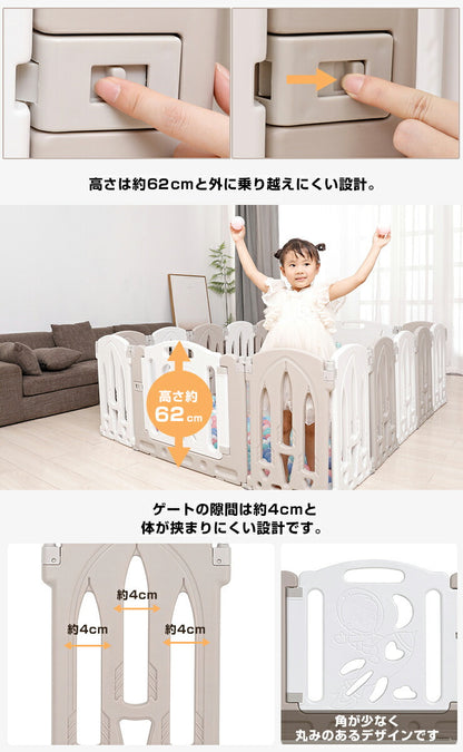 ベビーサークル 扉付き 折りたたみ 16枚セット 滑り止め付 簡単組立 ドアロック 軽量 コンパクト 置くだけ プラスチック おしゃれ かわいい ベビーガード ベビーゲート ベビーフェンス キッズパーテーション 仕切り 軽い ドア付き