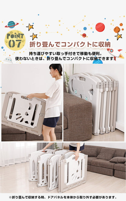 ベビーサークル 扉付き 折りたたみ 16枚セット 滑り止め付 簡単組立 ドアロック 軽量 コンパクト 置くだけ プラスチック おしゃれ かわいい ベビーガード ベビーゲート ベビーフェンス キッズパーテーション 仕切り 軽い ドア付き