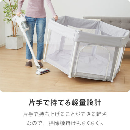 ベビーサークル 折りたたみ メッシュ マット ドア付き 123×106cm 洗濯可能 畳める グレー 扉付き シンプル かわいい 北欧 韓国 ベビーケージ ベビーゲージ ベビールーム プレイルーム 柵 赤ちゃん 収納  コンパクト