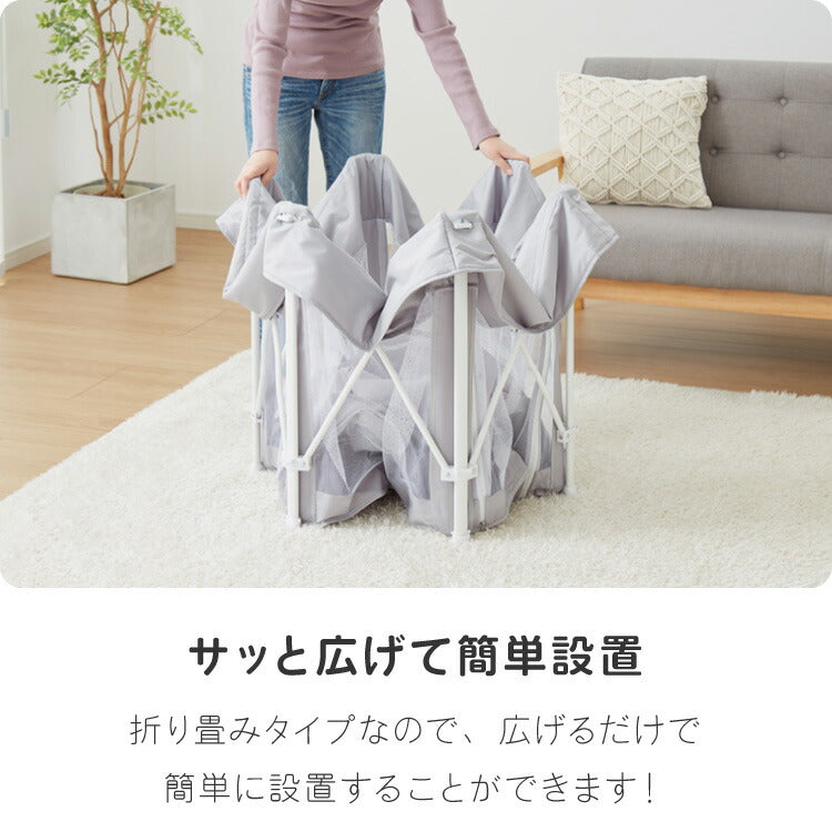 ベビーサークル 折りたたみ メッシュ マット ドア付き 123×106cm 洗濯可能 畳める グレー 扉付き シンプル かわいい 北欧 韓国 ベビーケージ ベビーゲージ ベビールーム プレイルーム 柵 赤ちゃん 収納  コンパクト