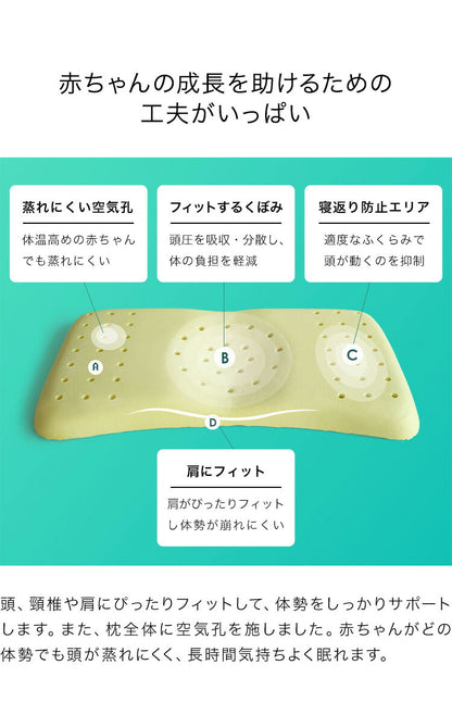 ベビーまくら ベビー枕 頭の形 45×25cm 向き癖防止 絶壁防止 洗える 綿100% ウレタンフォーム 二重生地 ファスナーなし 赤ちゃん ふわふわ 安全 ベビー 赤ちゃん用まくら 赤ちゃん枕 枕 まくら フィット ベビーピロー