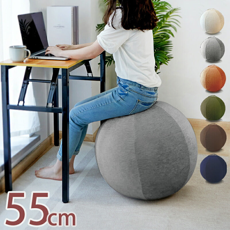 バランスボール バランスチェア 椅子 55cm カバー付 空気入れ付 おしゃれ かわいい シェニール ヨガ バランススツール スツール ボール ワーキングチェア オットマン ラウンジチェア 体幹