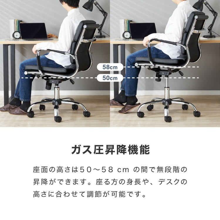 イームズ アルミナムチェア リプロダクト ソフトパッド 昇降 キャスター 360度回転 ロッキング 肘掛け ブラック 黒 デザイナーズ オフィス デスク PC チェア イス ローバック チェア PUレザー Eames Soft Pad