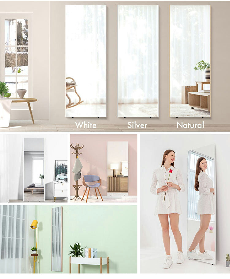 brisafe 割れない鏡 50×160cm ホワイト ナチュラル シルバー 軽い シンプル 韓国 おしゃれ 姿見 ソフトミラー 立て掛け 壁掛け スタンドミラー 全身鏡 フィットネス ヨガ ピラティス トレーニング ミラー 安全 玄関