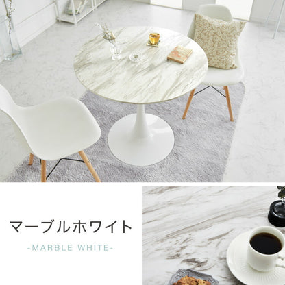 ダイニングテーブル カフェテーブル 丸テーブル 一人暮らし 白 幅80cm 北欧 お手入れ簡単 円形 スチール MDF ホワイト 省スペース 高さ73cm 組み立て簡単 円型 おしゃれ ホワイト 韓国インテリア 木製  大理石色