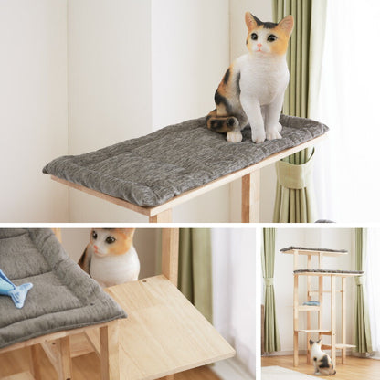キャットタワー スリム 天然木 クッション手洗い可 木目 クッション取り外し可 コンパクトサイズ 60×54cm グレー ナチュラル 北欧 シンプル おしゃれ ストレス解消 猫用タワー キャット用タワー 猫用 猫用品 ネコ ねこ ペット用品