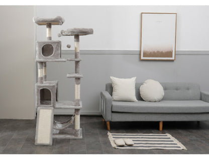 キャットタワー 据え置き 大型 60×40cm 高さ164cm 爪とぎ スロープ ハンモック 隠れ家 おしゃれ 運動不足 ストレス解消 猫用品 ペット用品 キャットハウス 猫タワー おもちゃ 省スペース