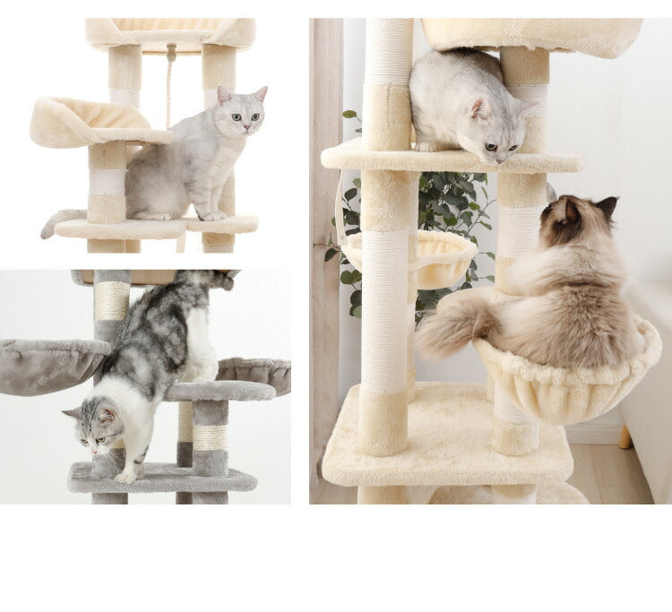 キャットタワー 据え置き スリム 60×49cm 高さ174cm 爪とぎ ハンモック 隠れ家 おしゃれ 運動不足 ストレス解消 ペット用品 キャットハウス 猫タワー 省スペース コンパクト