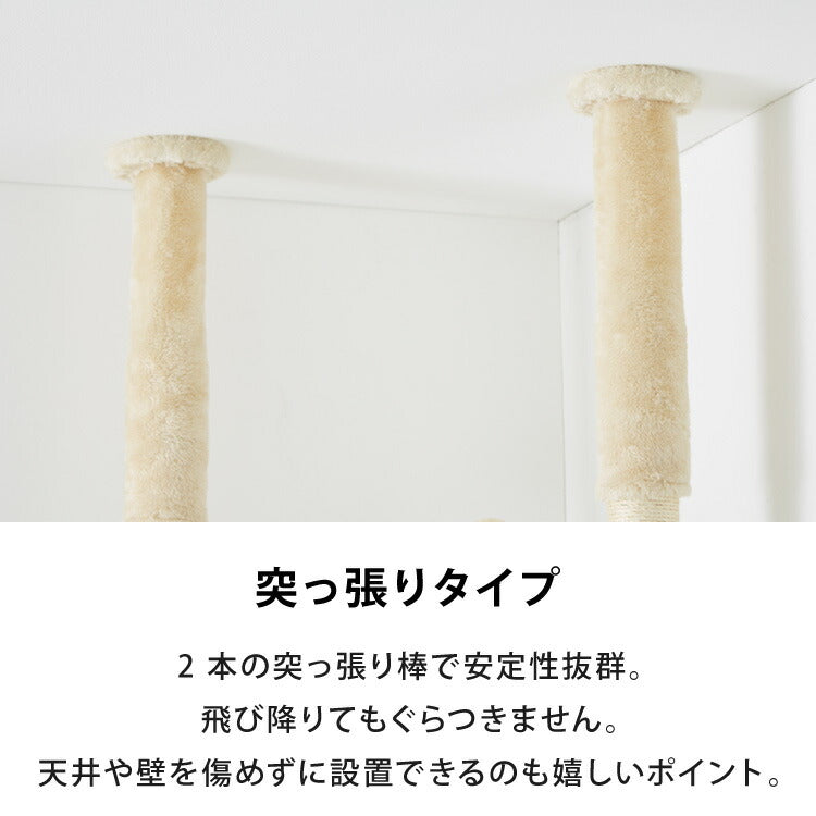 キャットタワー つっぱり 突っ張り 高さ228~253cm ハンモック付 宇宙船