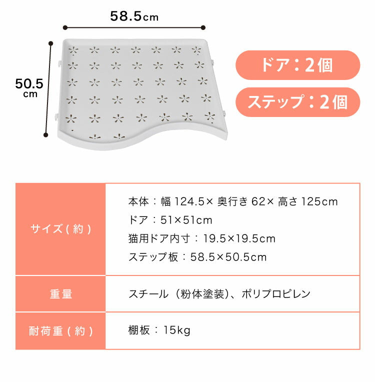 キャットケージ 大型 組み合わせ自由 ホワイト 2段 幅125cm 幅広設計