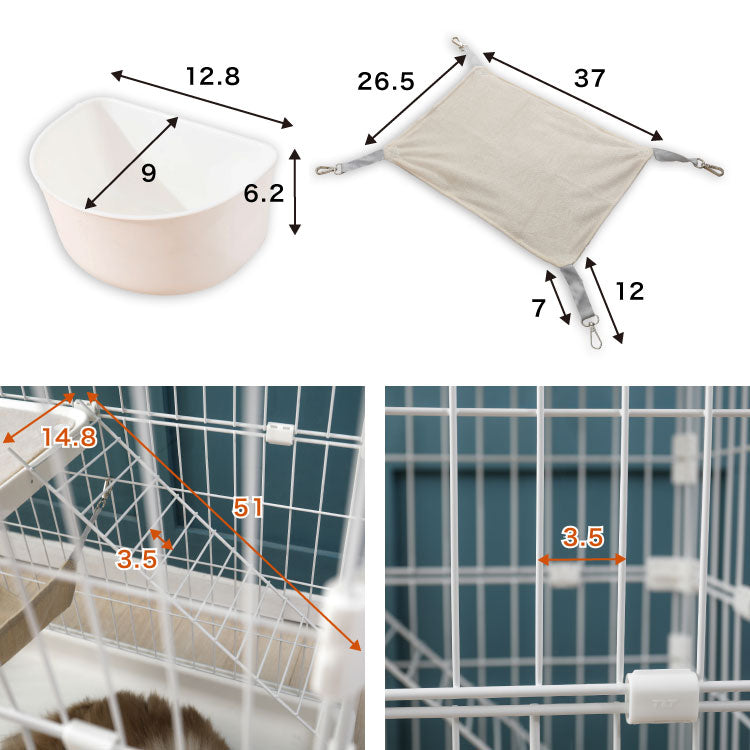 キャットゲージ 大型 2段 コンパクト ホワイト ハンモック キャスター付き 水飲みボウル ロック扉 スリム スチール製 シンプル おしゃれ ペットケージ 猫用ケージ ペットハウス 猫用 多頭飼い 脱走防止 ペット用品 猫用品 檻 保護