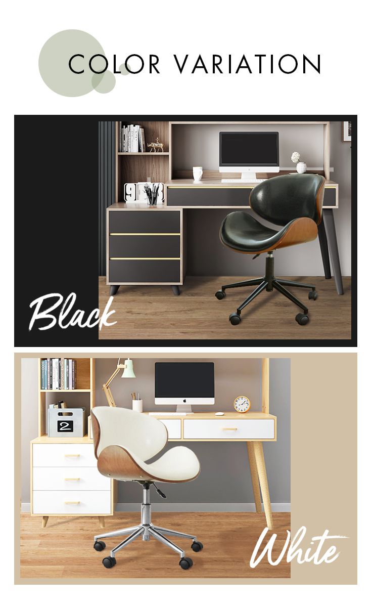 Eames デスクチェア おしゃれ 天然木 高さ調節可 キャスター付き PUレザー 黒 白 北欧 ヴィンテージ モダン ワークチェア チェア PCチェア オフィスチェア チェア イス 椅子 無段階 回転式 デザイナーズ リプロダクト