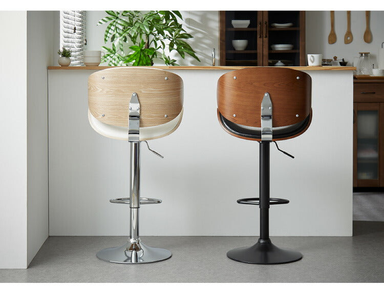 カウンターチェア 背もたれ付き 足置き付き 回転式 昇降式 無段階 木製 PUレザー ブラック ホワイト レザー調 ヴィンテージ カフェ レトロ モダン 北欧 おしゃれ バーチェア ハイチェア チェア イス 椅子 1脚 2脚