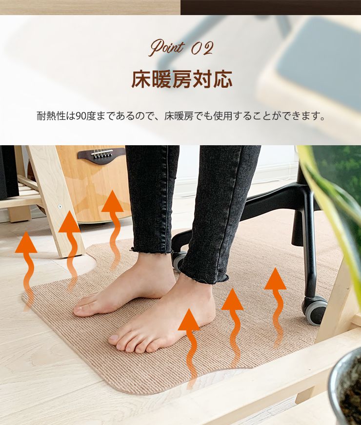 チェアマット 凸形 長方形 120cm×90cm ソフトタイプ オフィスマット ソフトタイプ 床暖房対応 ノンホルム 床 保護 洗濯可能 フリーカット 無地 ナチュラル フローリング マット ペットマット イス チェア デスク